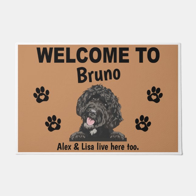 Black Labradoodle Personalized Door Mat Doormat  ドアマット (正面)