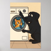 Black Labrador and Cat Laundry Room Humor Poster  ポスター (正面)