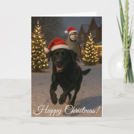 Black Labrador and Partridge Christmas card シーズンカード (正面)