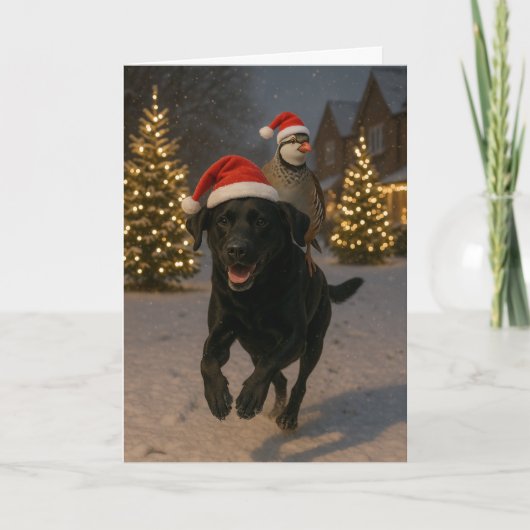 Black Labrador and Partridge Christmas card シーズンカード (正面)