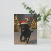 Black Labrador and Partridge Christmas postcard ポストカード (スタンド正面)