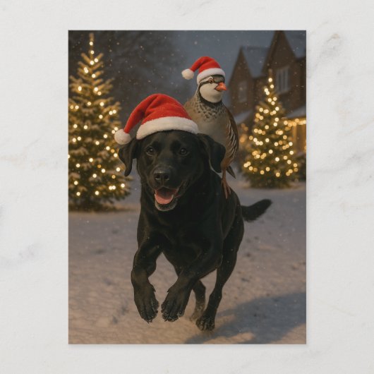 Black Labrador and Partridge Christmas postcard ポストカード (正面)