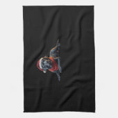 Black Labrador at Christmas in Santa Hat and Scarf キッチンタオル (縦)