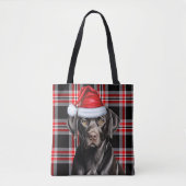Black Labrador Christmas Dog Seasonal Plaid トートバッグ (正面)