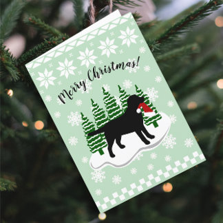 Black Labrador Christmas Evergreen Snowflakes シーズンカード