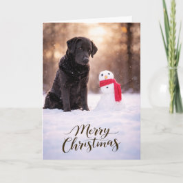 Black Labrador Christmas Snowman Card シーズンカード