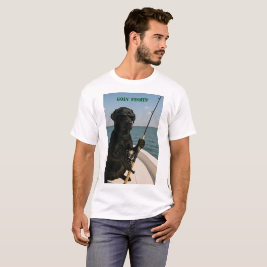 Black Labrador "Goin' Fishin' " fun  Tシャツ (正面フル)