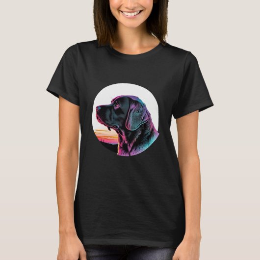 Black Labrador in a Dreamy 80s Retrowave Aesthetic Tシャツ (正面)