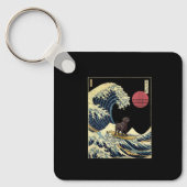 Black Labrador Japanese Kanagawa Wave Funny Surf D キーホルダー (正面)