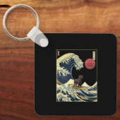 Black Labrador Japanese Kanagawa Wave Funny Surf D キーホルダー (正面)