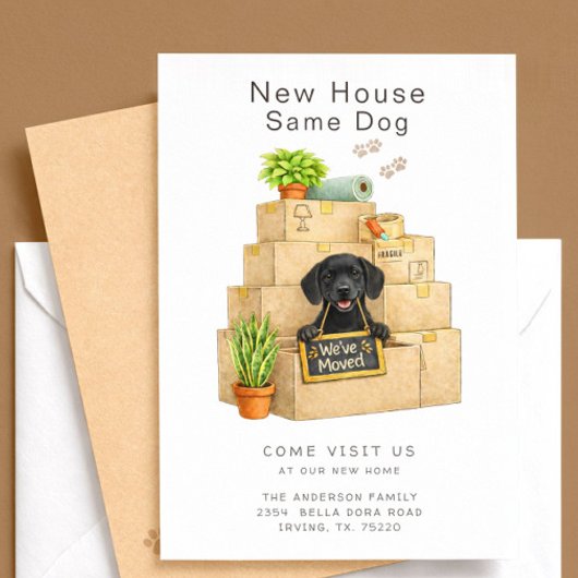 Black Labrador New House Moving Announcement 招待状