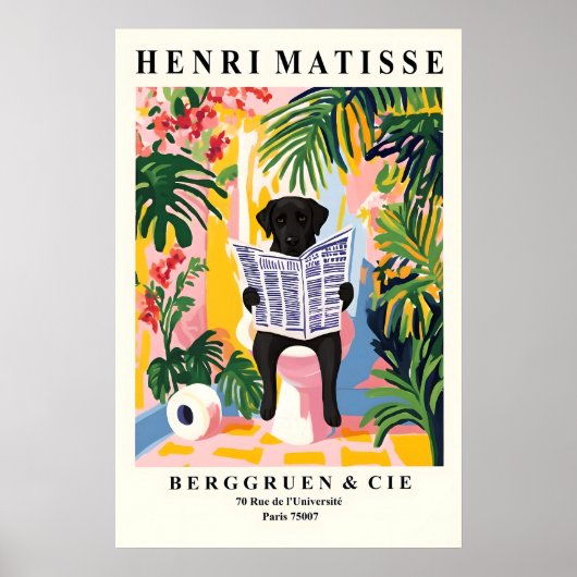 Black Labrador on Toilet Print Funny Matisse ポスター (正面)