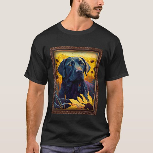 Black Labrador Painting Sunflower Flower Mom Women Tシャツ (正面)