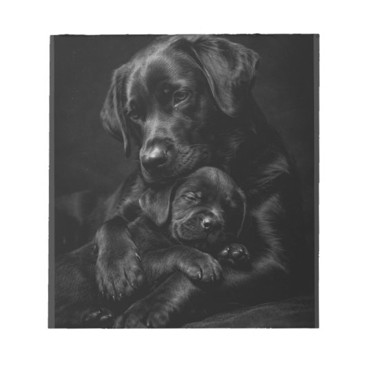 Black Labrador, parent and child, Hug of love ノートパッド (正面)