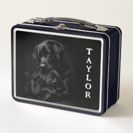 Black Labrador, parent and child, Metal Lunchbox メタルランチボックス
