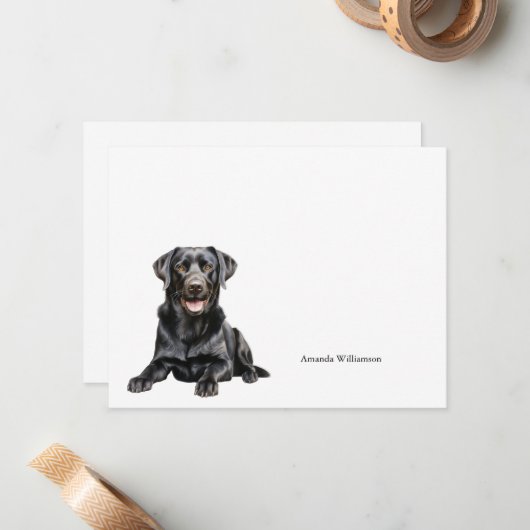 Black Labrador Personalized Note Card ノートカード (正面/裏面インサイチュ)