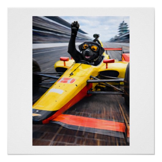 Black Labrador Puppy IndyCar Victory Lap Poster |  ポスター (正面)