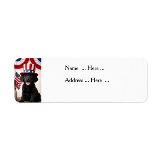 Black Labrador Puppy Patriotic Summer PartyCustom ラベル (正面)