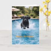 Black Labrador Puppy Pool Plunge | Cute Summer カード (黄色い花)