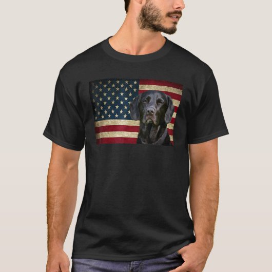 Black Labrador retriever American Flag labra Anima Tシャツ (正面)
