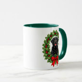Black Labrador Retriever Christmas Holly Wreath マグカップ (正面右)
