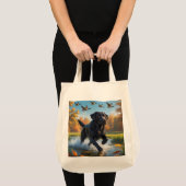 Black Labrador Retriever Elegant Grocery Tote Bag トートバッグ (正面(商品))