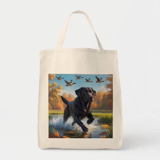 Black Labrador Retriever Elegant Grocery Tote Bag トートバッグ (正面)