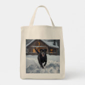 Black Labrador Retriever Elegant Grocery Tote Bag トートバッグ (裏面)