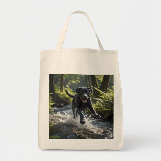 Black Labrador Retriever Elegant Grocery Tote Bag トートバッグ (正面)