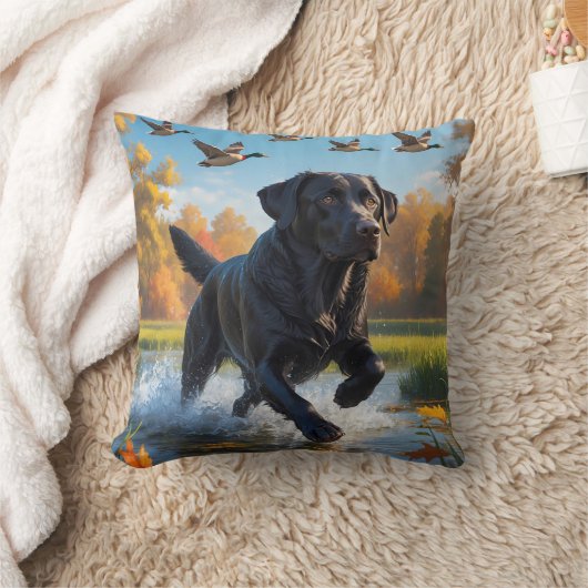 Black Labrador Retriever Elegant Throw Pillow クッション (ブランケット)