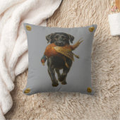 Black Labrador Retriever & Pheasant throw cushion クッション (ブランケット)