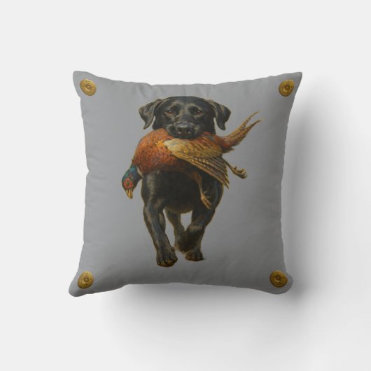 Black Labrador Retriever & Pheasant throw cushion クッション (裏面)