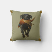 Black Labrador Retriever & Pheasant throw cushion クッション (正面)