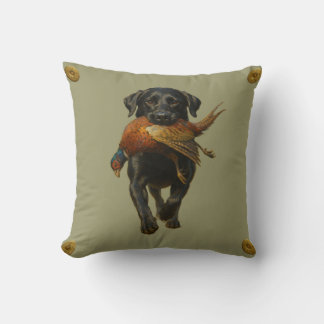 Black Labrador Retriever & Pheasant throw cushion クッション
