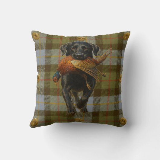 Black Labrador Retriever & Pheasant throw cushion クッション (裏面)