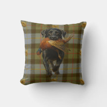 Black Labrador Retriever & Pheasant throw cushion