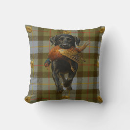 Black Labrador Retriever & Pheasant throw cushion クッション