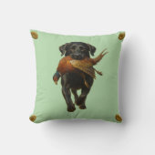 Black Labrador Retriever & Pheasant throw cushion クッション (正面)