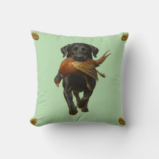 Black Labrador Retriever & Pheasant throw cushion クッション