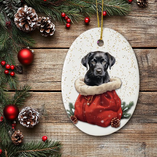 Black Labrador Retriever Puppy Christmas Gift Bag セラミックオーナメント
