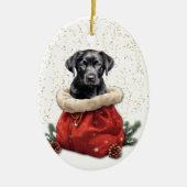 Black Labrador Retriever Puppy Christmas Gift Bag セラミックオーナメント (正面)