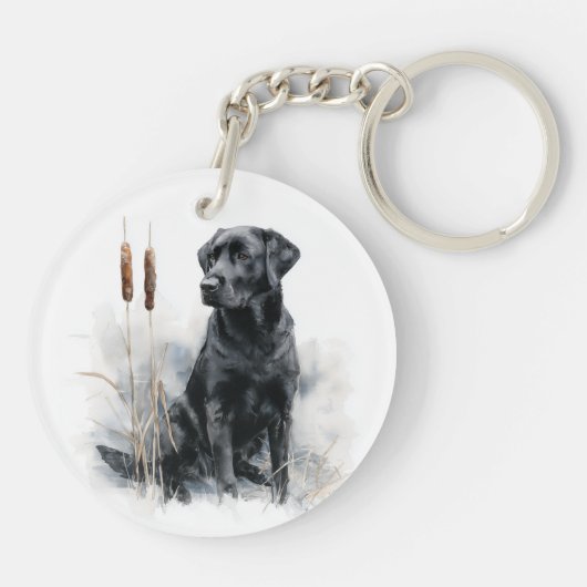 Black Labrador Retriever Watercolor Art キーホルダー (裏面)