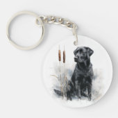 Black Labrador Retriever Watercolor Art キーホルダー (正面)
