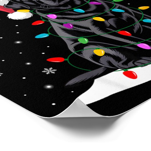Black Labrador Santa Hat Reindeer Tree Lights Chri ポスター (角)