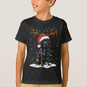 Black Labrador Santa Hat Reindeer Tree Lights Chri Tシャツ (正面)