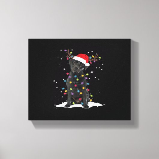 Black Labrador Xmas Dog Christmas Tree Light Class キャンバスプリント (正面)