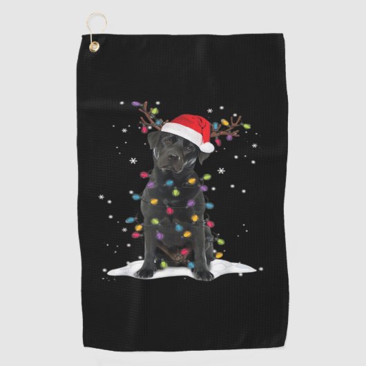 Black Labrador Xmas Dog Christmas Tree Light Class ゴルフタオル (正面)