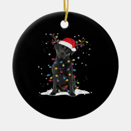 Black Labrador Xmas Dog Christmas Tree Light Class セラミックオーナメント (正面)
