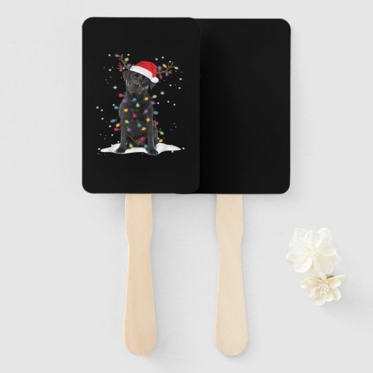 Black Labrador Xmas Dog Christmas Tree Light Class ハンドファン (正面&裏面)