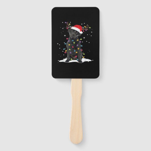 Black Labrador Xmas Dog Christmas Tree Light Class ハンドファン (正面)